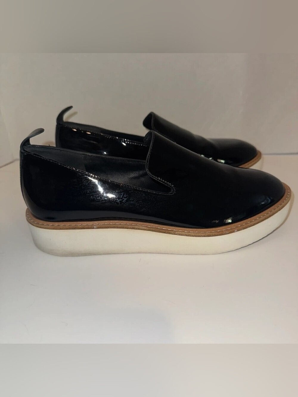 Vince Black Patent Slip-On Platform Loafers